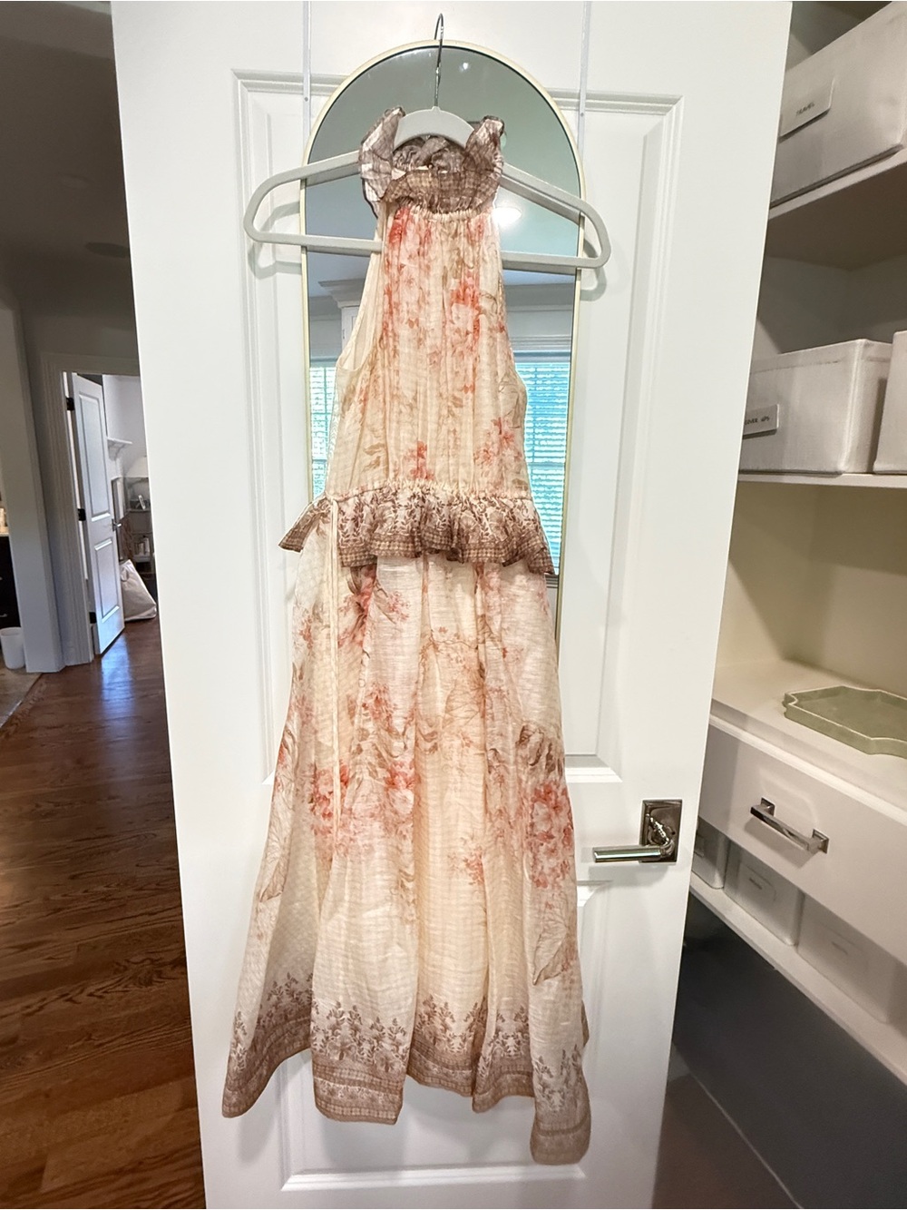 Zimmermann Cream and Peach Floral Halter Maxi Dress